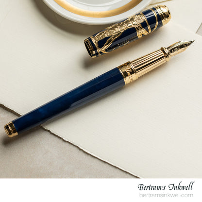 S.T. Dupont Line D Vitruvian Man Blue Lacquer Fountain Pen