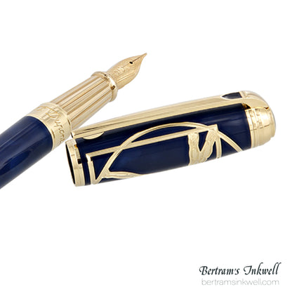 S.T. Dupont Line D Vitruvian Man Blue Lacquer Fountain Pen