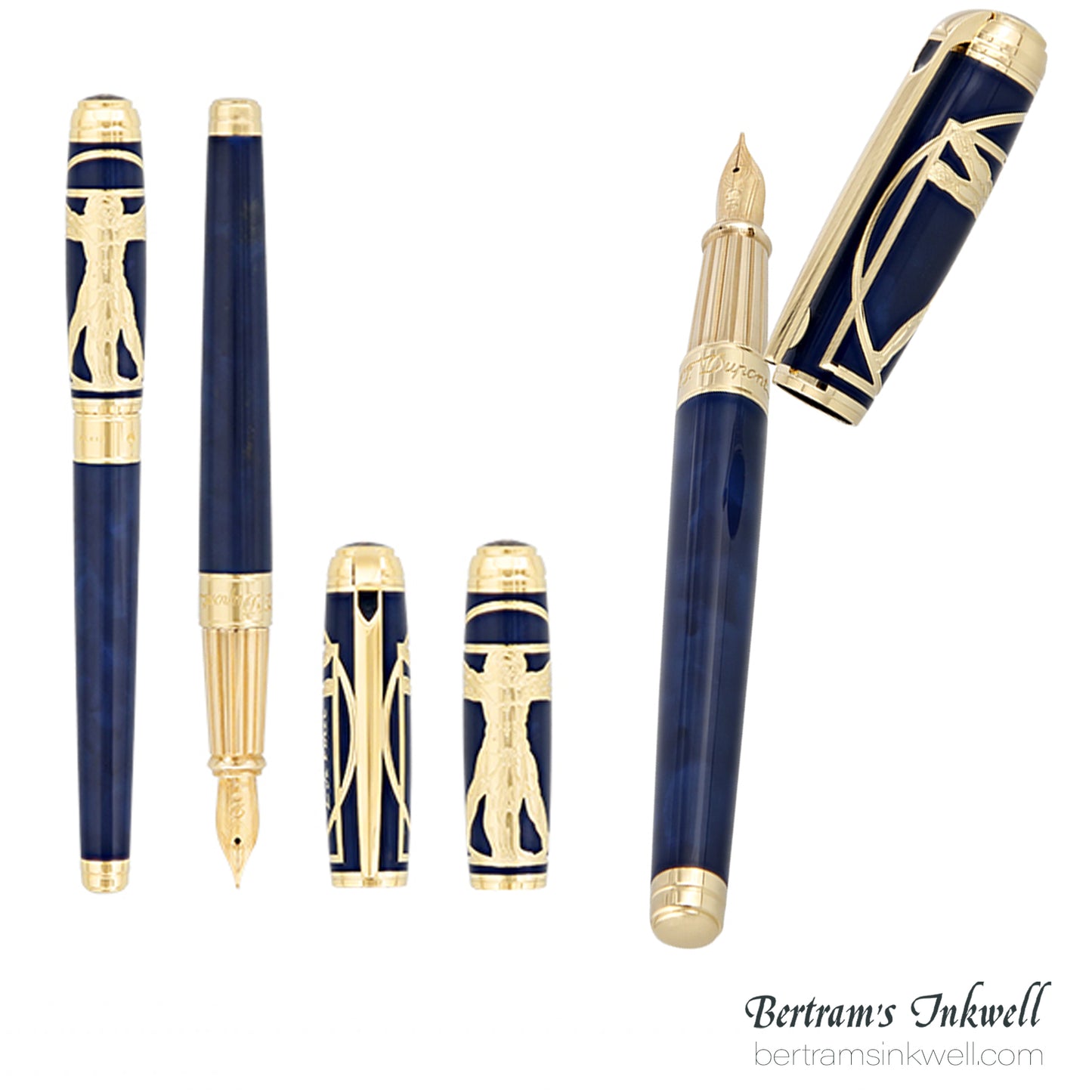 S.T. Dupont Line D Vitruvian Man Blue Lacquer Fountain Pen