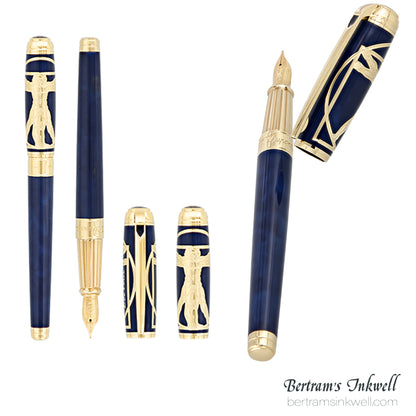 S.T. Dupont Line D Vitruvian Man Blue Lacquer Fountain Pen