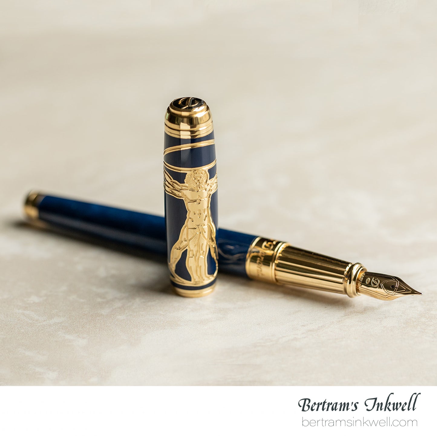 S.T. Dupont Line D Vitruvian Man Blue Lacquer Fountain Pen