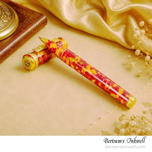 Signum Ornamenta Alabaster Red Celluloid Vermeil Gold Rollerball Pen With Leather Pen Case, 2012