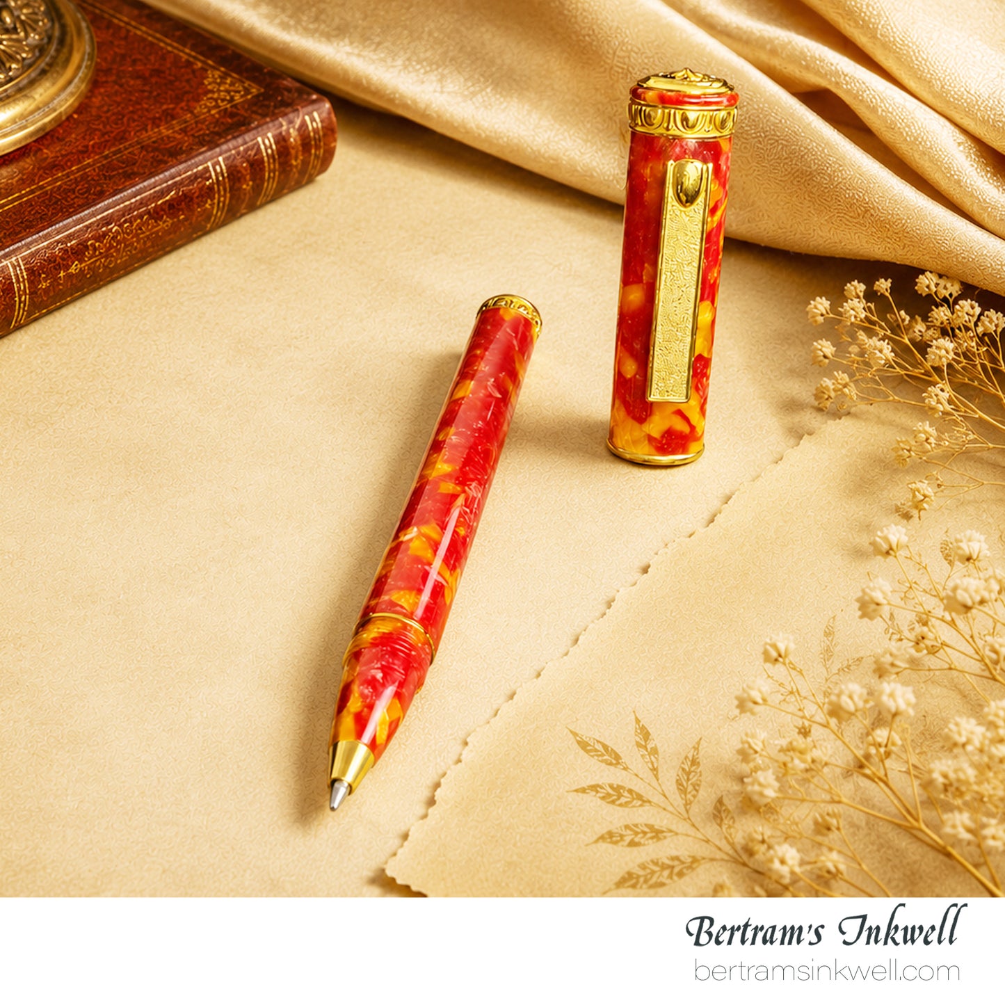 Signum Ornamenta Alabaster Red Celluloid Vermeil Gold Rollerball Pen With Leather Pen Case, 2012