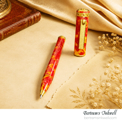 Signum Ornamenta Alabaster Red Celluloid Vermeil Gold Rollerball Pen With Leather Pen Case, 2012