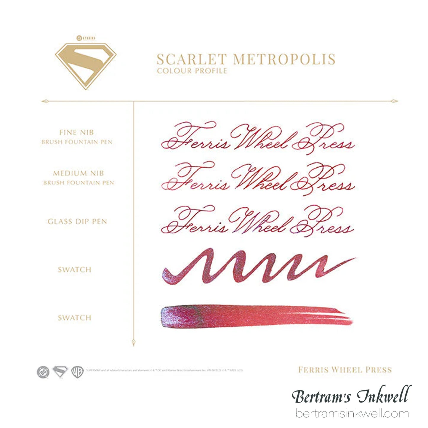 Ferris Wheel Press x Warner Bros Superman - Scarlet Metropolis - 10ml Ink Bottle
