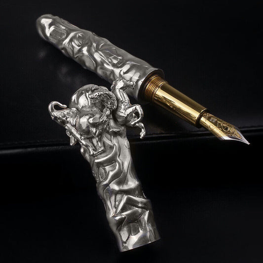 Michel Audiard Wild Kingdom Sterling Silver Limited Edition Fountain Pen, early 1990s