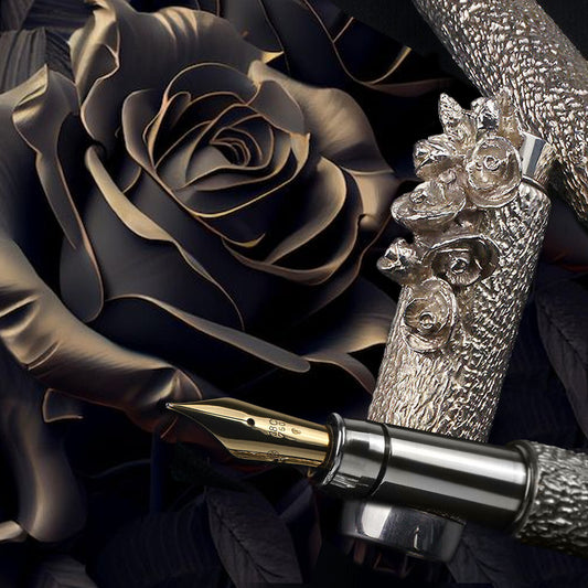Michel Audiard Roses Sterling Silver Limited Edition Fountain Pen, early 1990s
