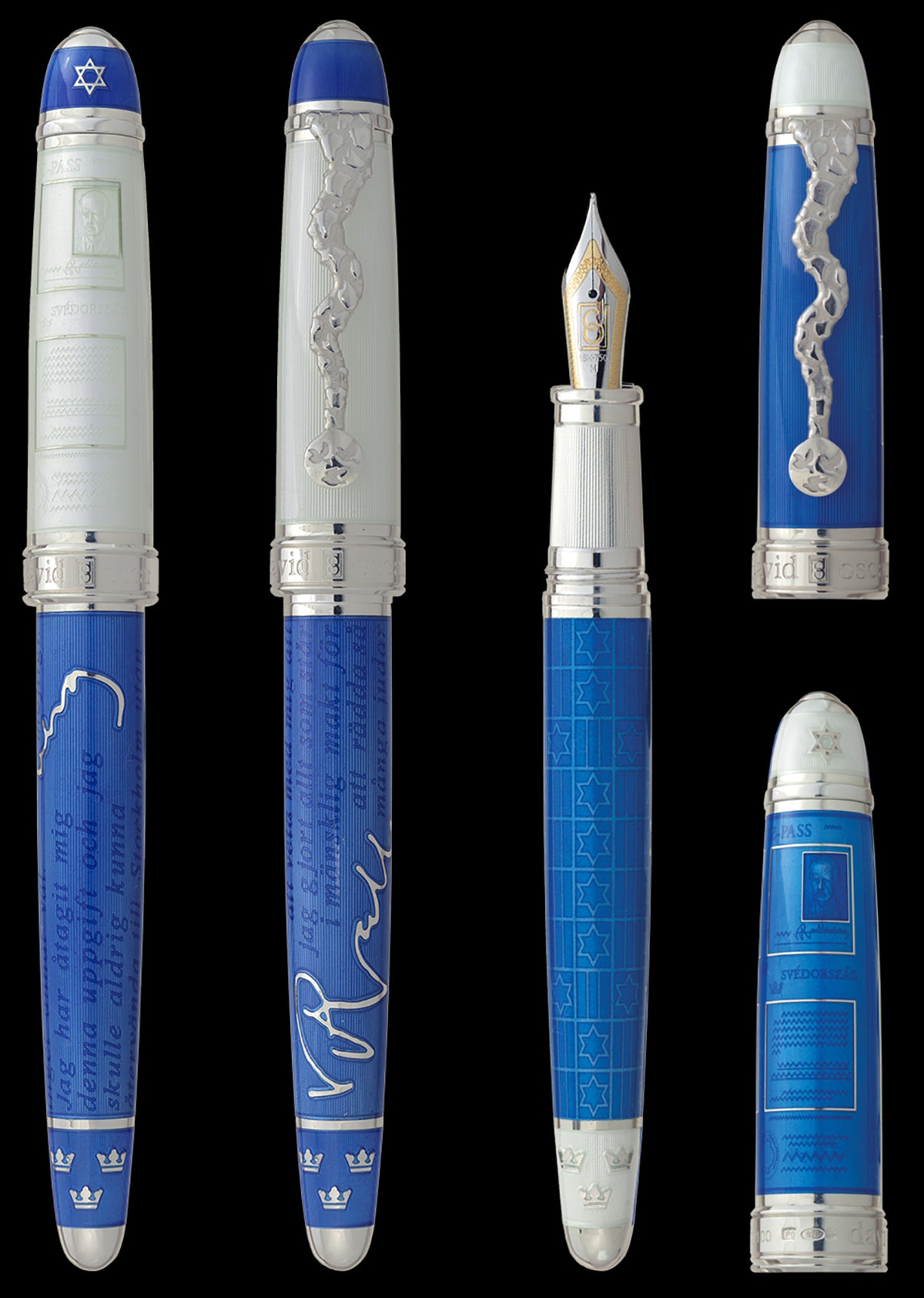 David Oscarson Raoul Wallenberg Blue With White Cap Fountain Pen